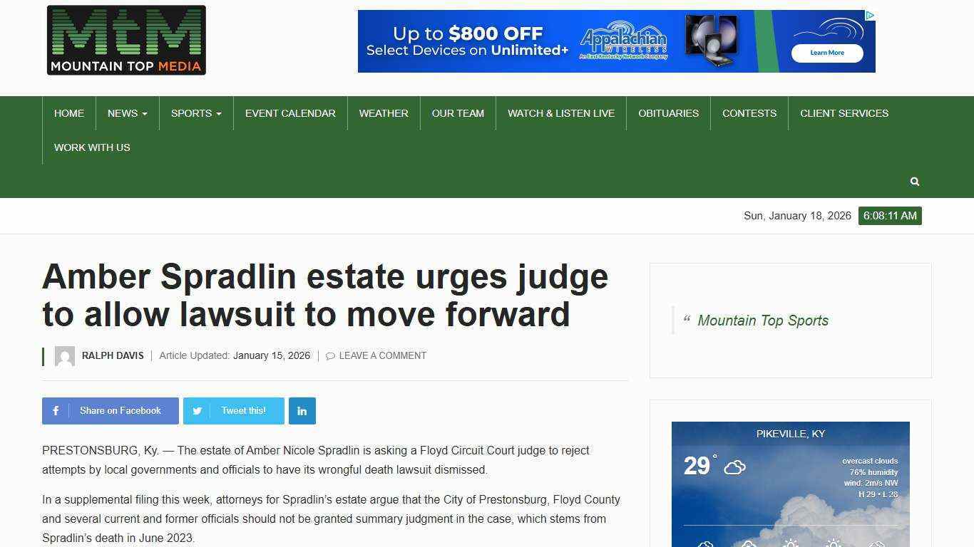 Amber Spradlin estate urges judge to allow lawsuit to move forward - Mountain Top Media