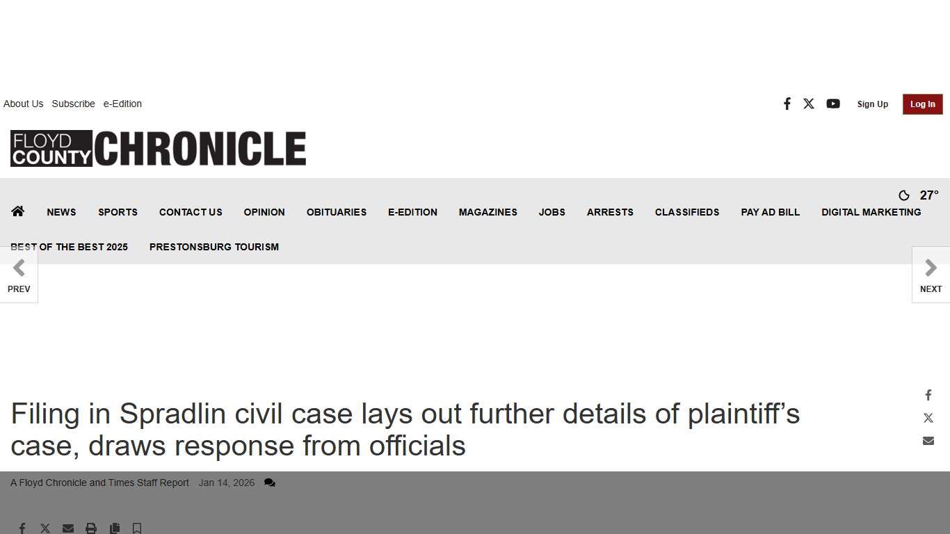 Filing in Spradlin civil case lays out further details of plaintiff’s case, draws response from officials | News | floydct.com